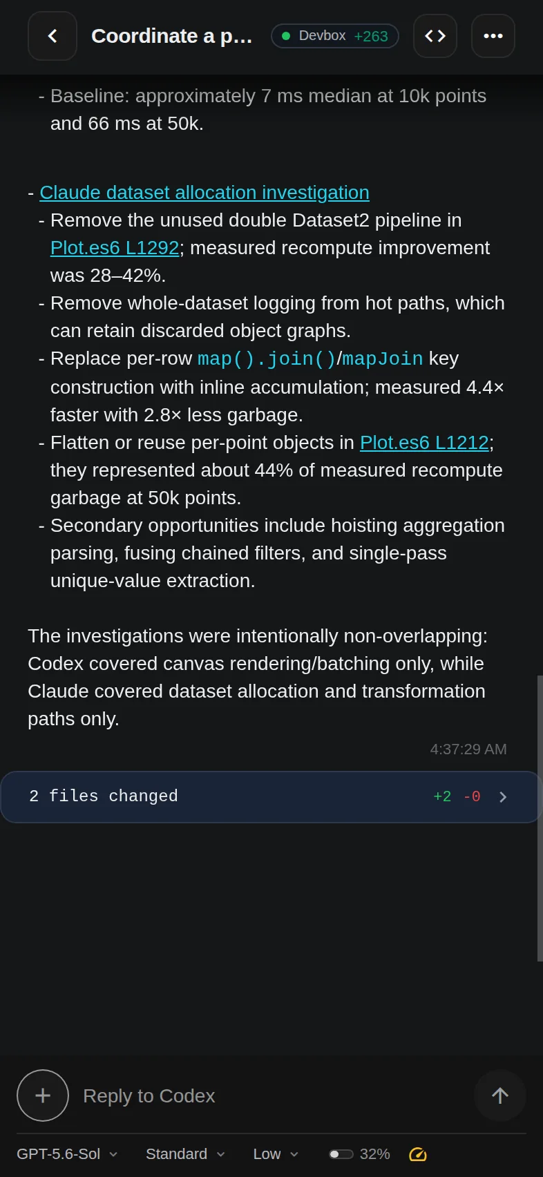 boxes.dev mobile app showing a live agent thread